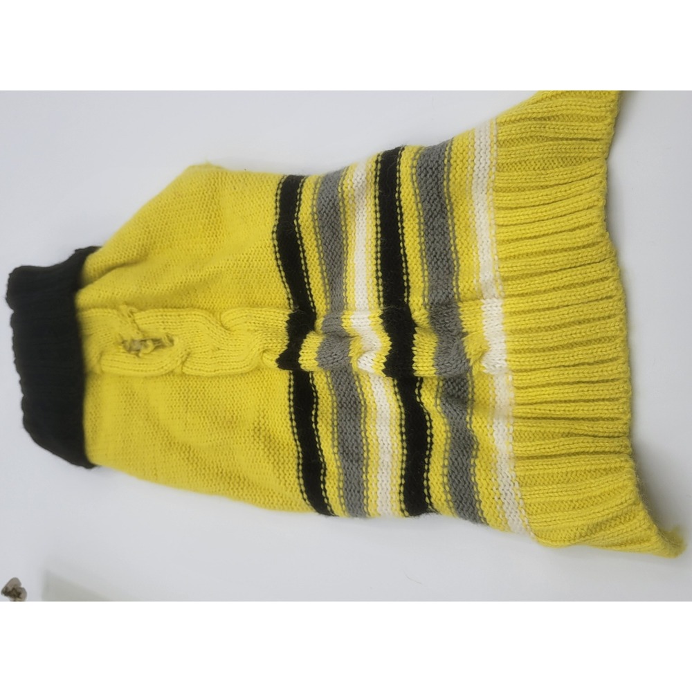 Yellow Striped Cable Knit Dog Sweater Turtleneck Small Black Grey White Pet Vest